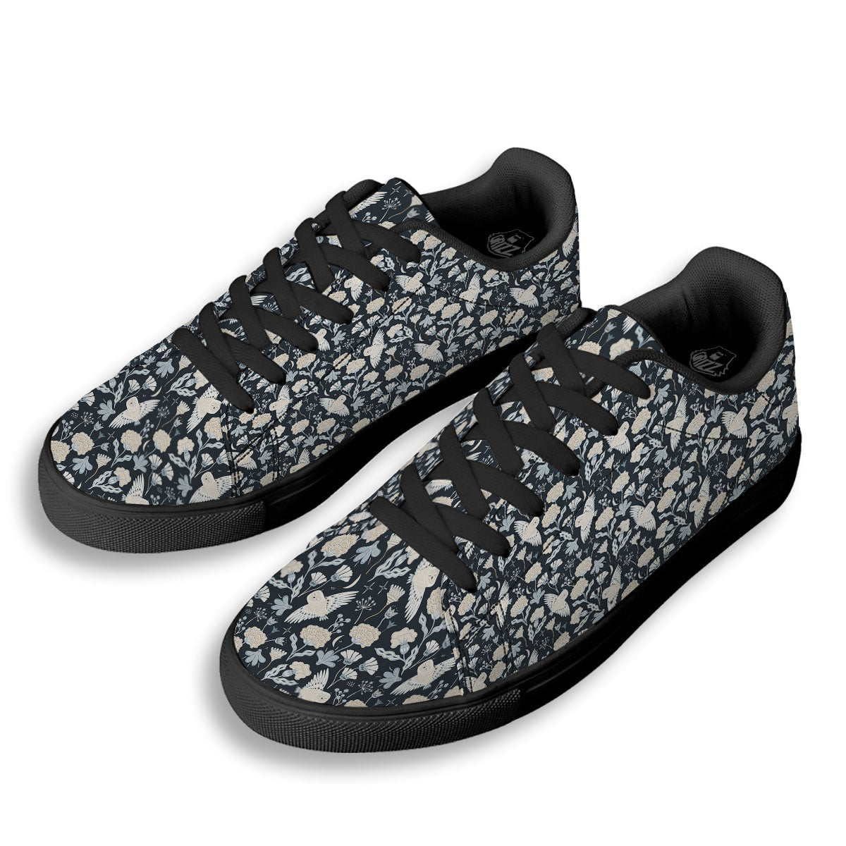 Owl Bohemian Print Pattern Black Low Top Sneakers-grizzshop