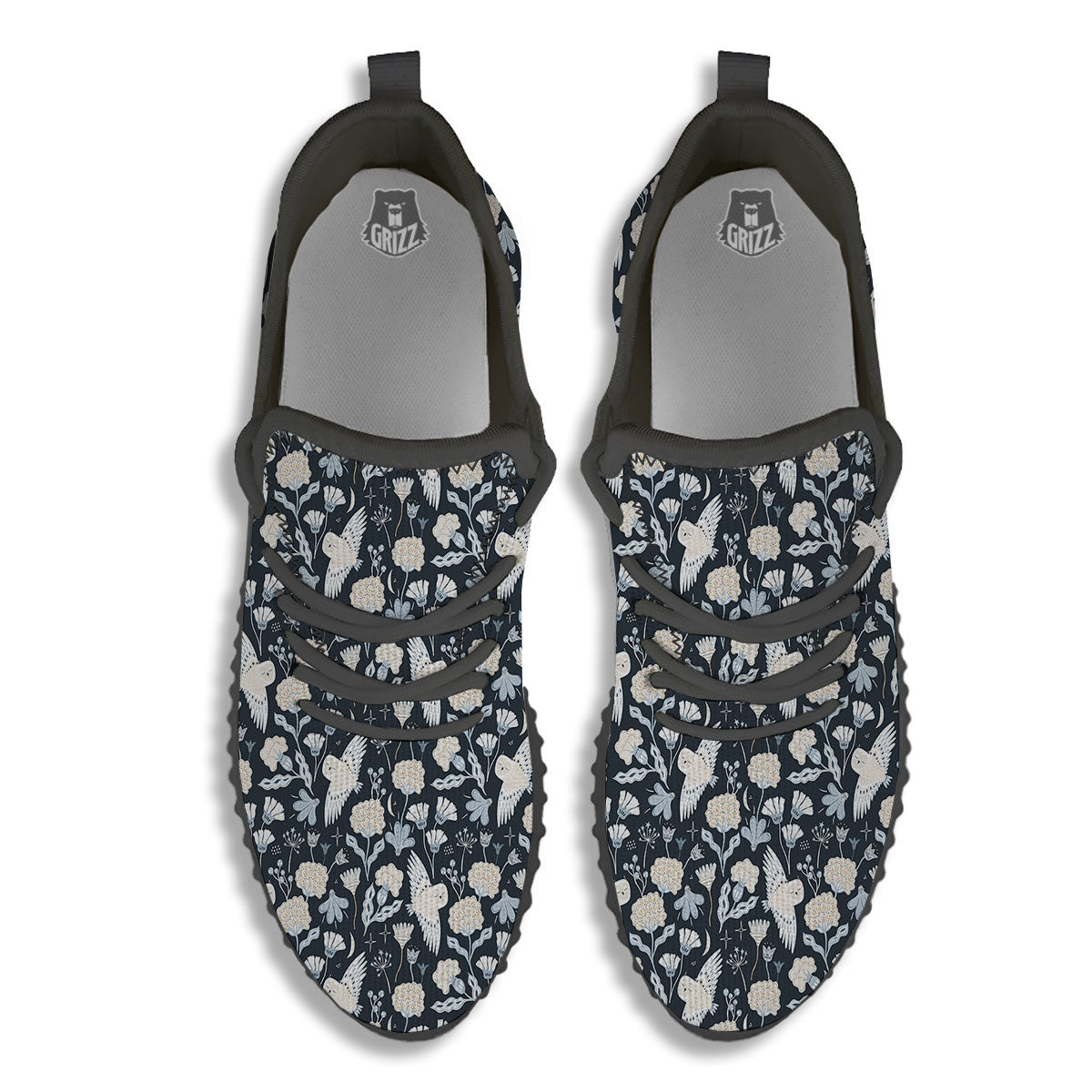 Owl Bohemian Print Pattern Black Walking Shoes-grizzshop