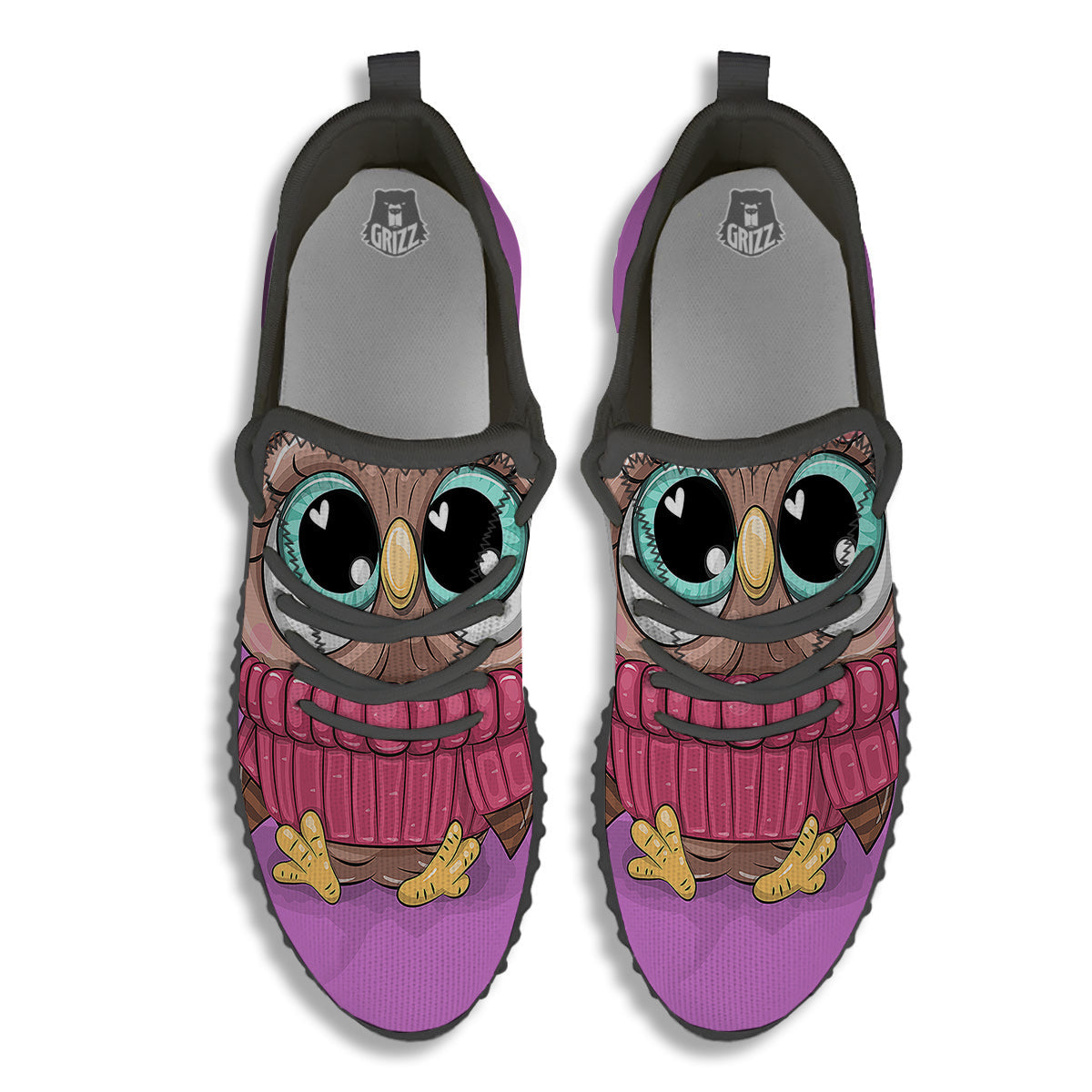 Owl Cute Print Black Walking Shoes-grizzshop