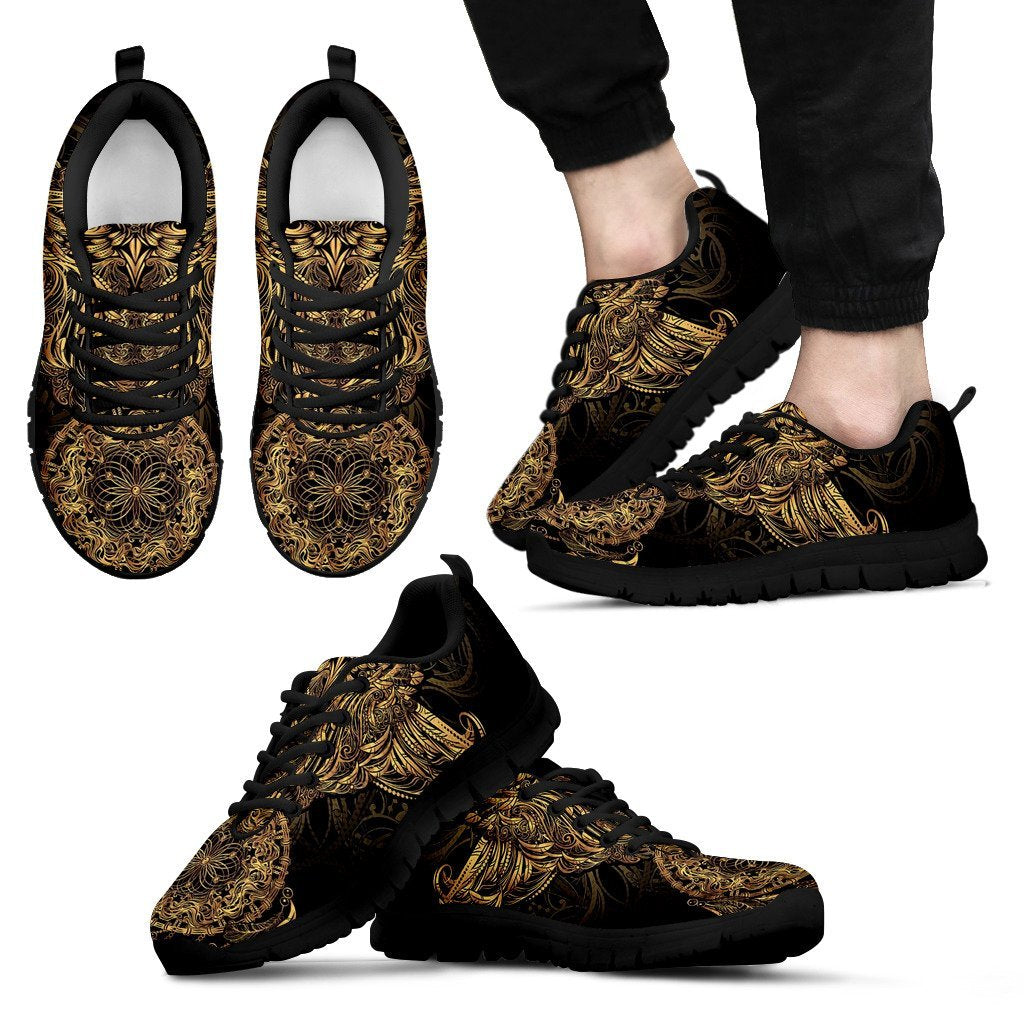 Owl Dream Catcher Feather Pattern Print Black Sneaker Shoes For Men Women-grizzshop