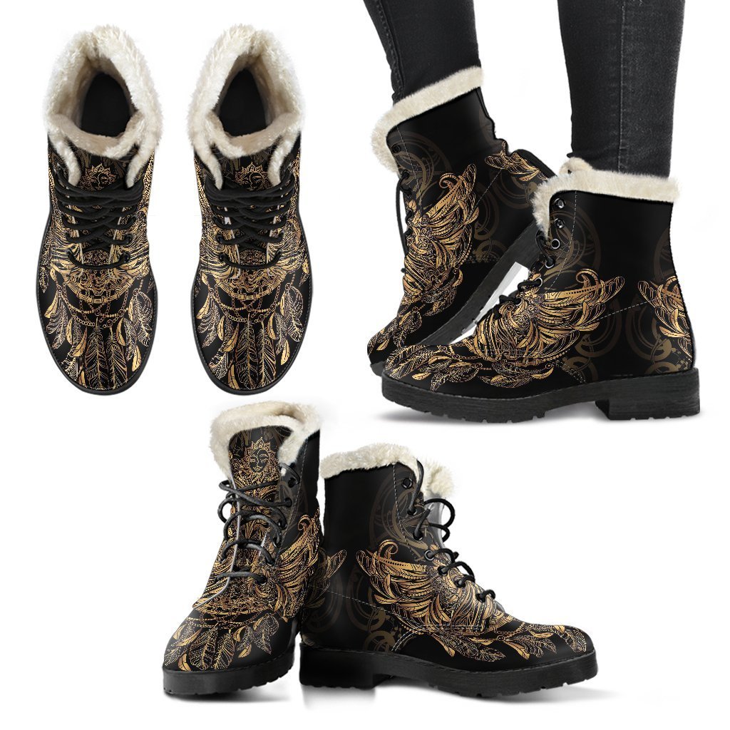 Owl Dream Catcher Feather Pattern Print Comfy Winter Boots-grizzshop