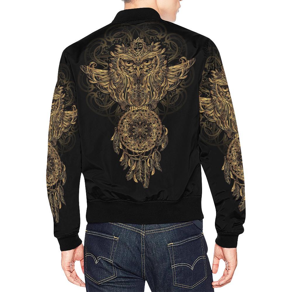 Owl Dream Catcher Feather Pattern Print Men's Bomber Jacket-grizzshop