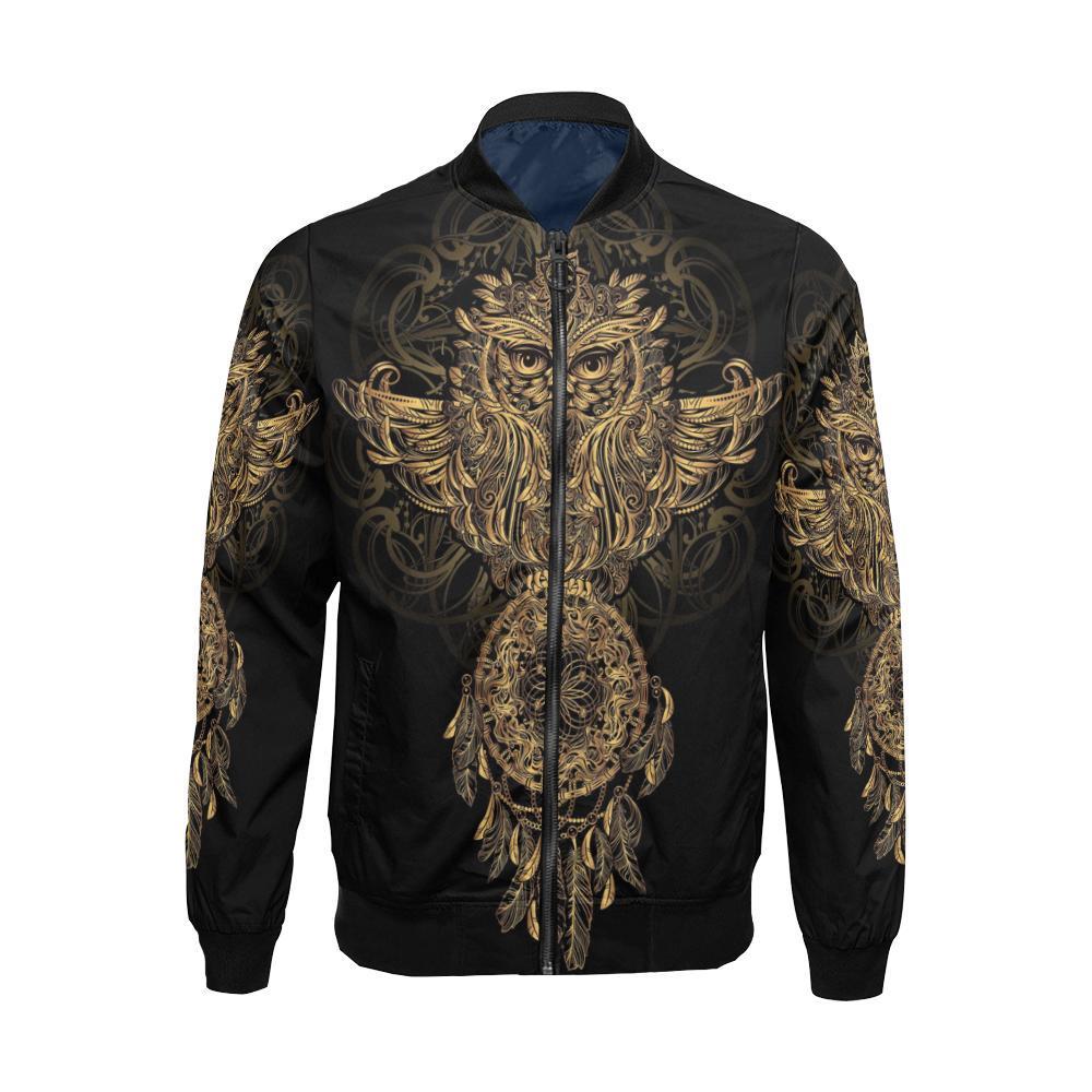 Owl Dream Catcher Feather Pattern Print Men's Bomber Jacket-grizzshop