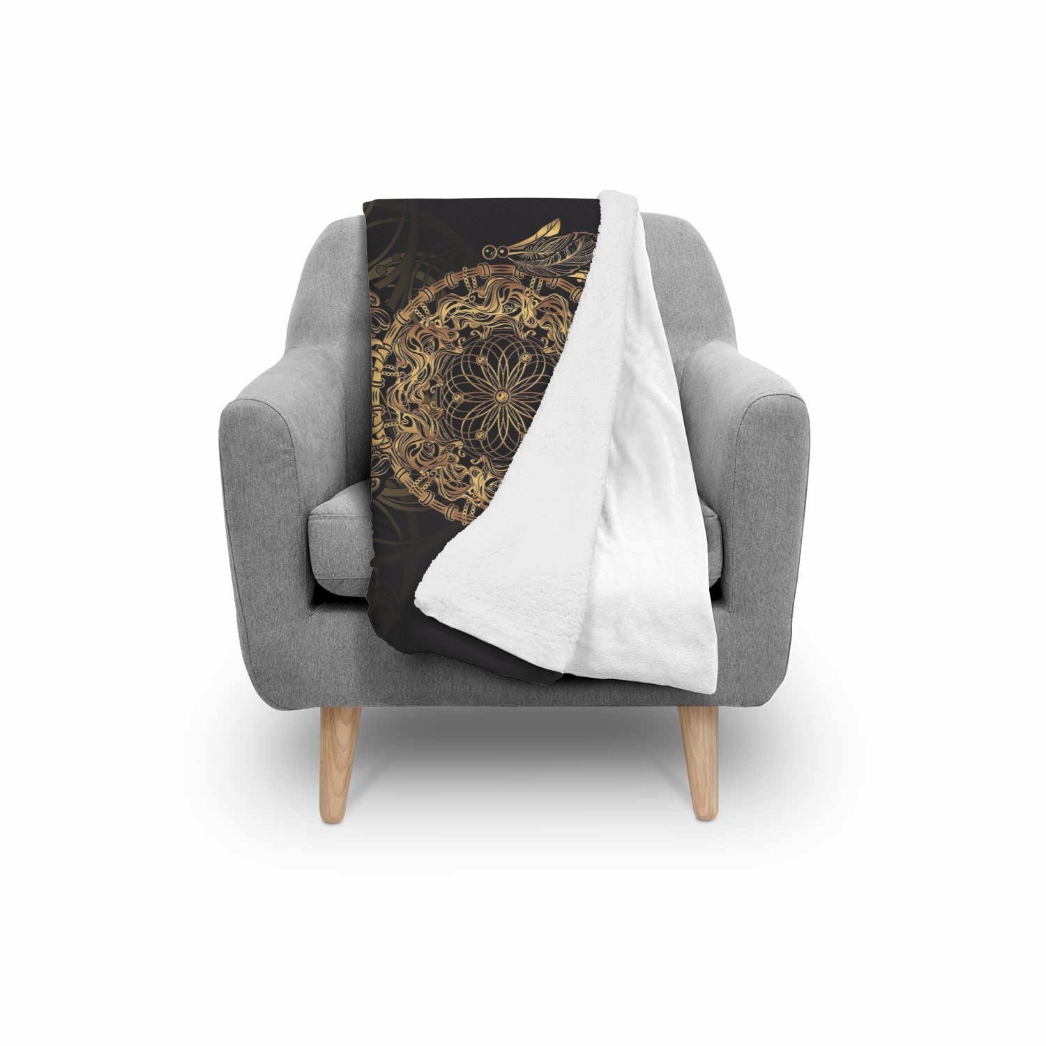 Owl Dream Catcher Feather Pattern Print Throw Blanket-grizzshop