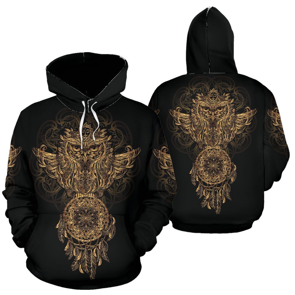 Owl Dream Catcher Feather Pattern Print Women Men Pullover Hoodie-grizzshop