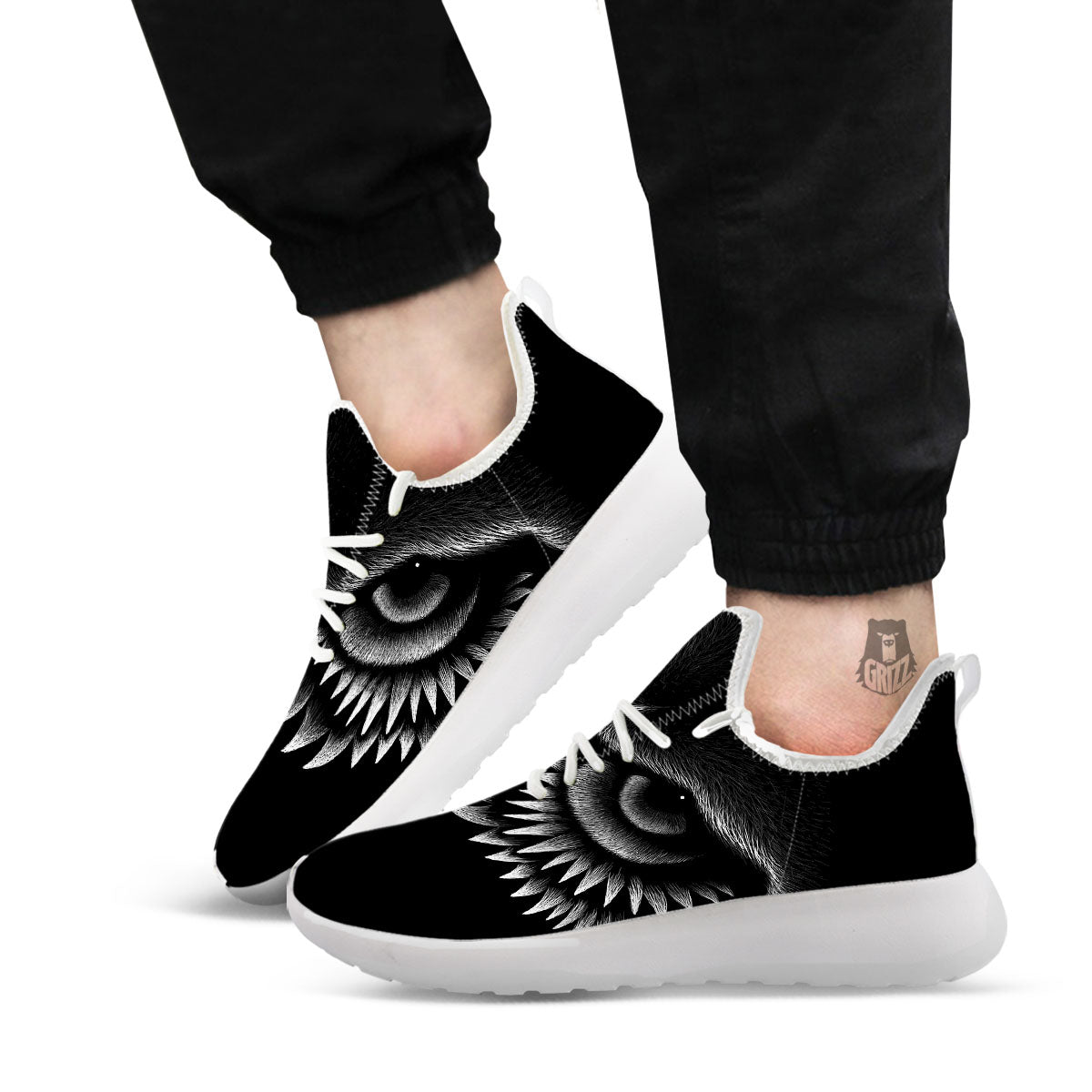 Owl Eyes Print White Athletic Shoes-grizzshop