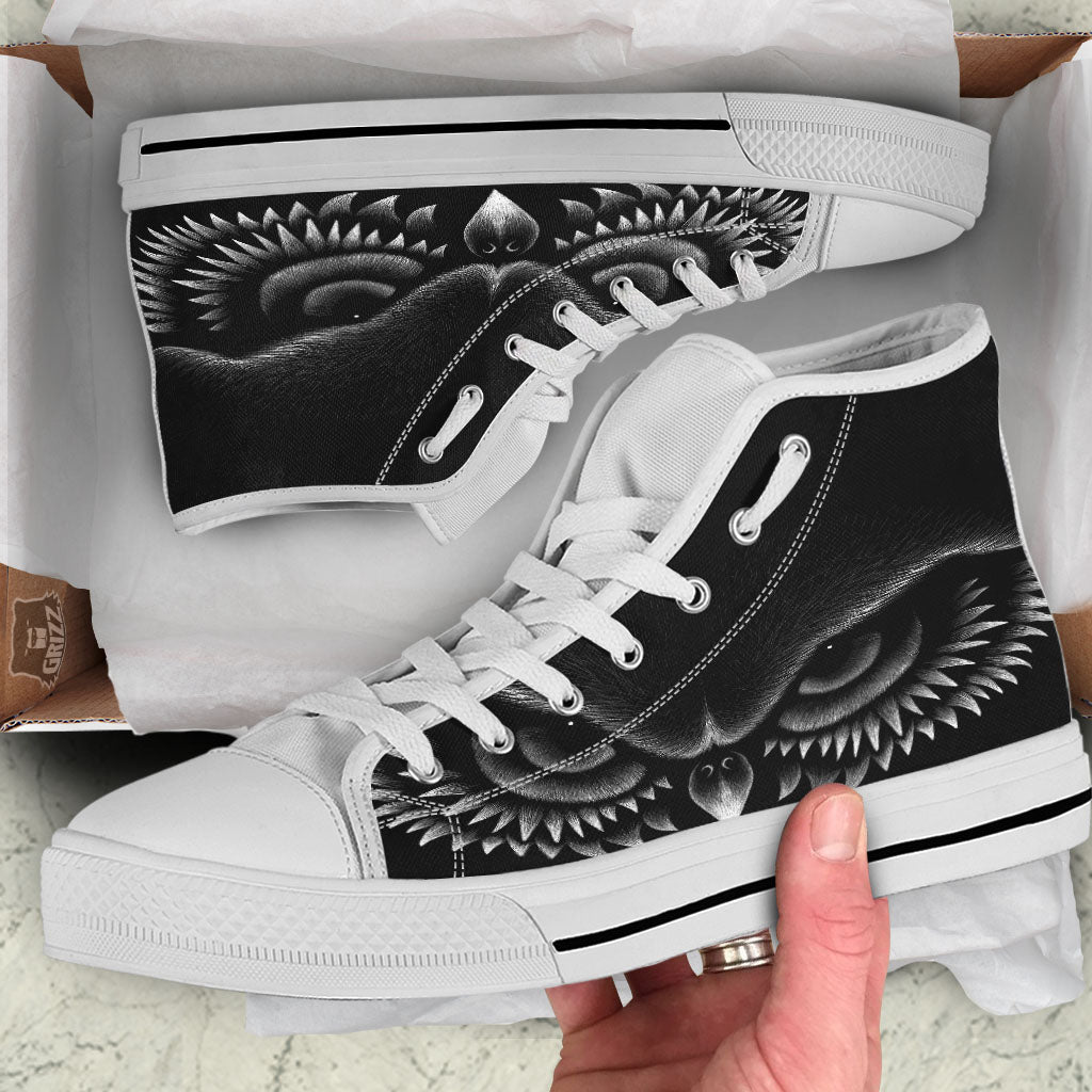 Owl Eyes Print White High Top Shoes-grizzshop