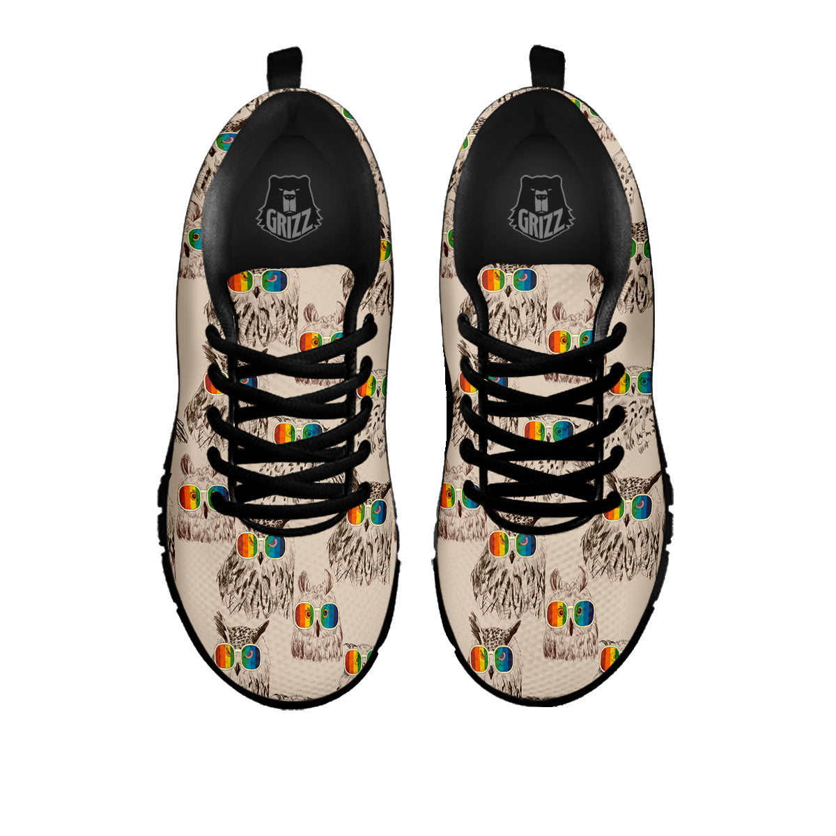 Owl Glasses Print Pattern Black Sneaker-grizzshop