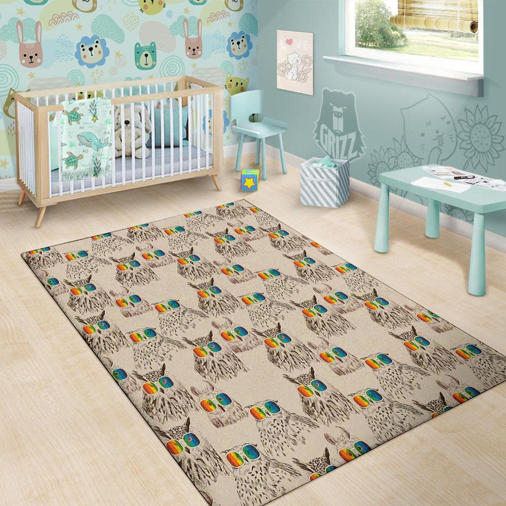 Owl Glasses Print Pattern Floor Mat-grizzshop