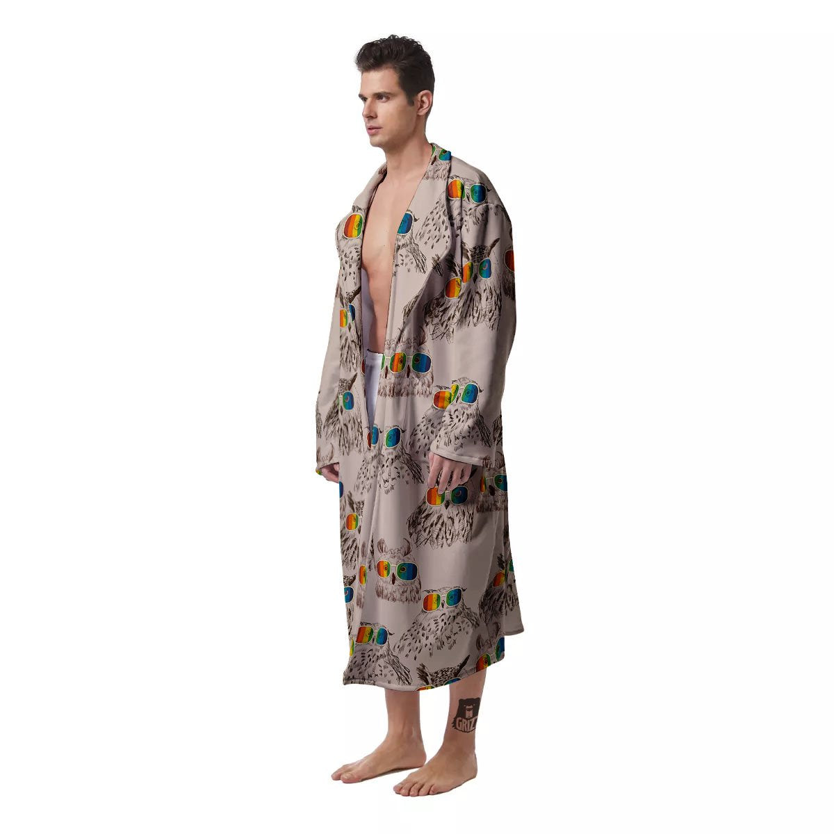 Owl Glasses Print Pattern Men's Robe-grizzshop