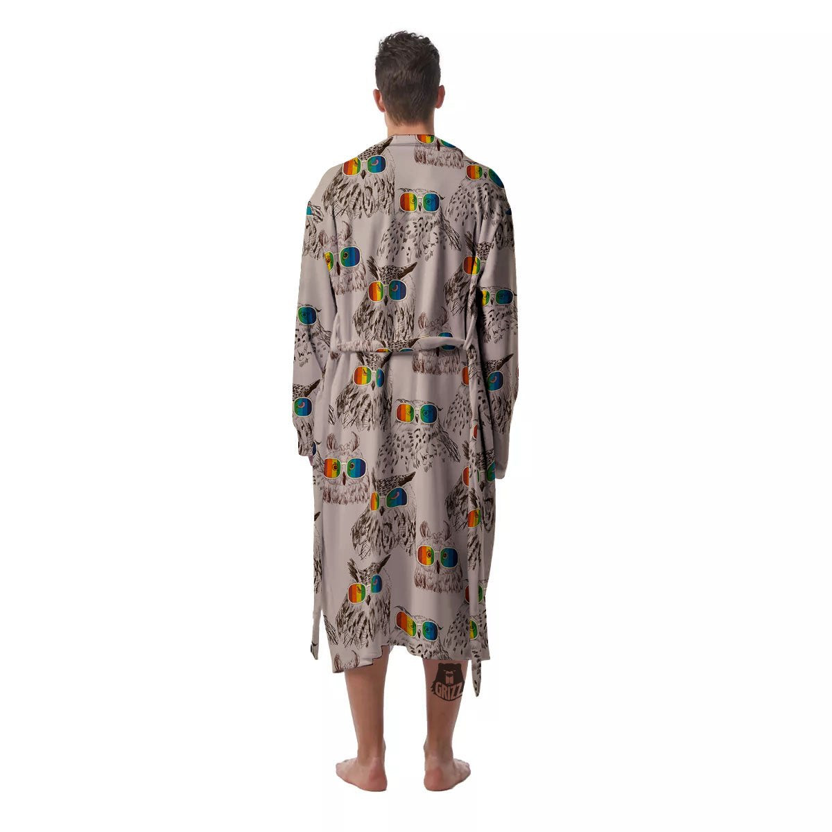 Owl Glasses Print Pattern Men's Robe-grizzshop