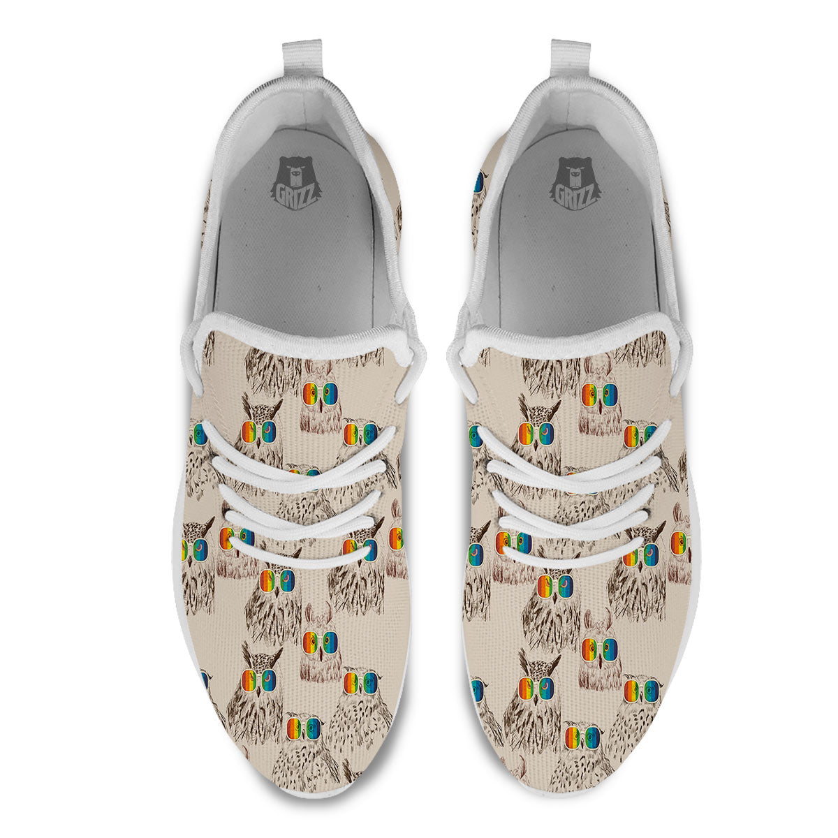 Owl Glasses Print Pattern White Athletic Shoes-grizzshop