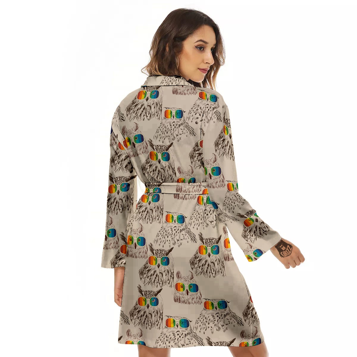 Owl Glasses Print Pattern Women's Robe-grizzshop