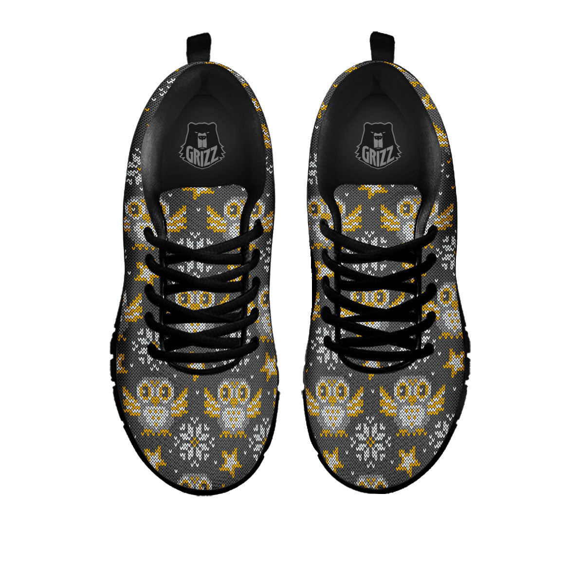Owl Knitted Print Pattern Black Sneaker-grizzshop