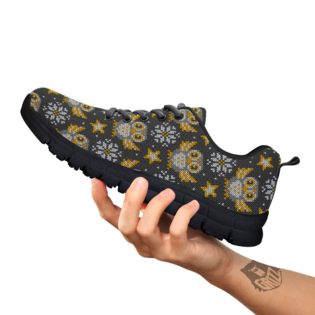 Owl Knitted Print Pattern Black Sneaker-grizzshop