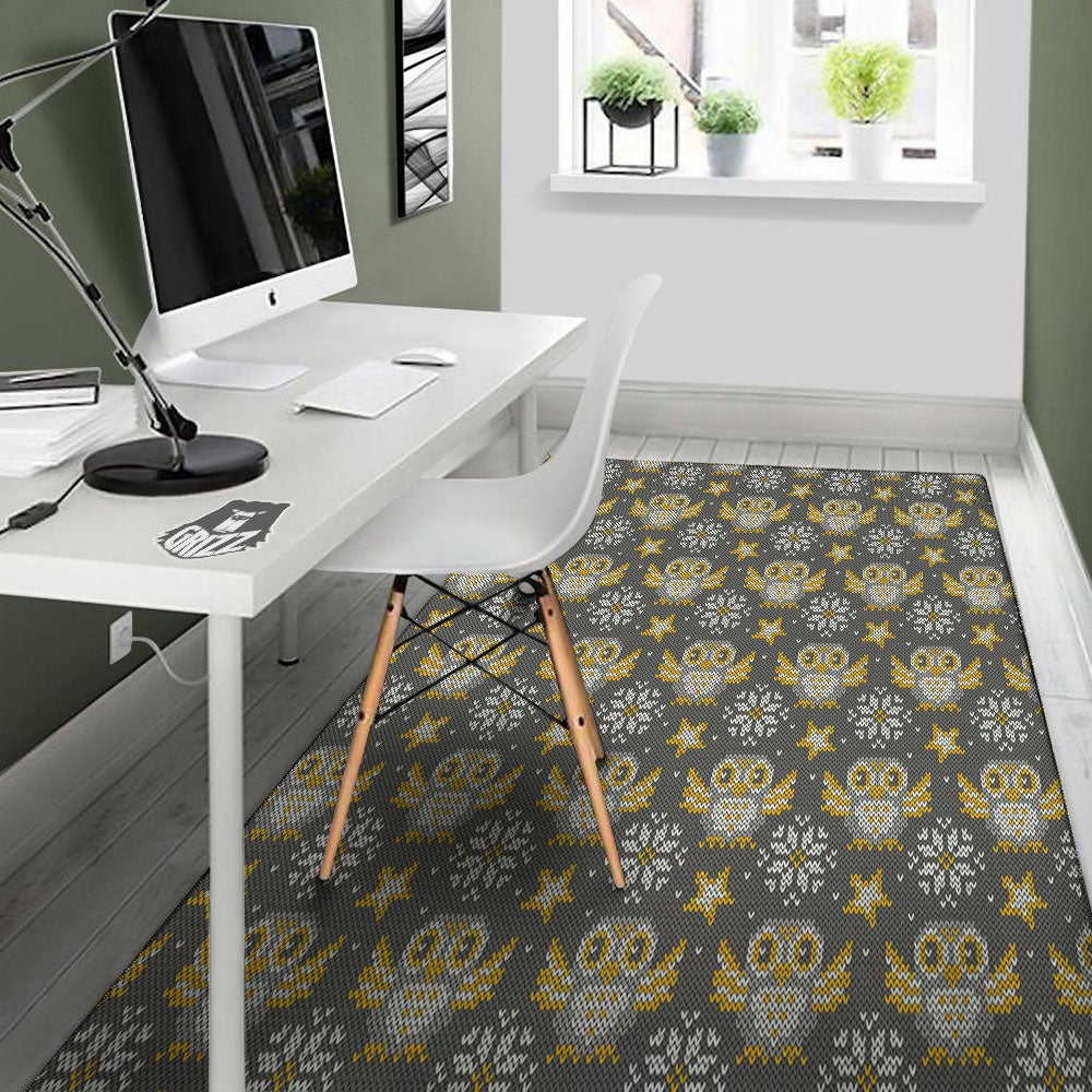 Owl Knitted Print Pattern Floor Mat-grizzshop