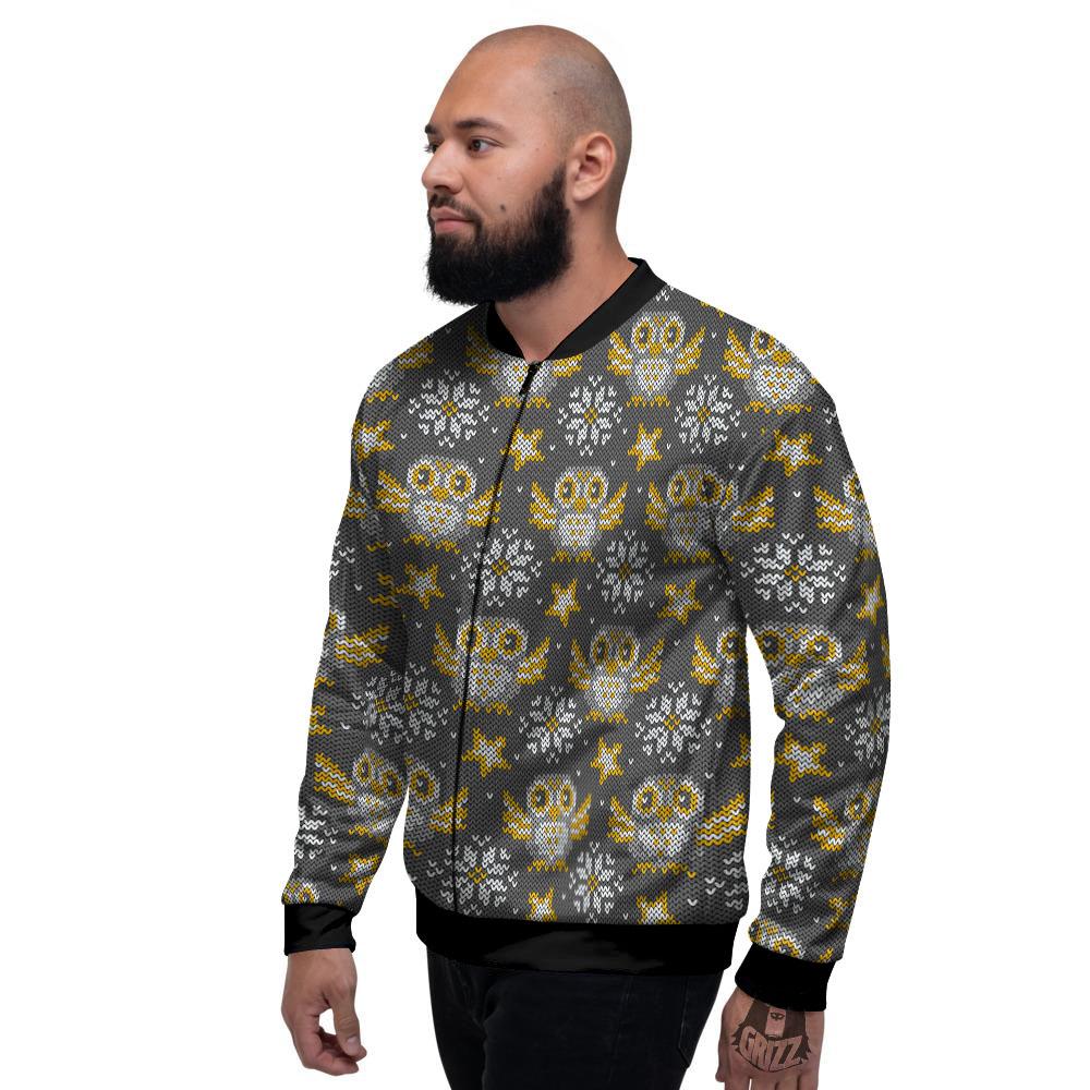 Owl Knitted Print Pattern Men's Bomber Jacket-grizzshop
