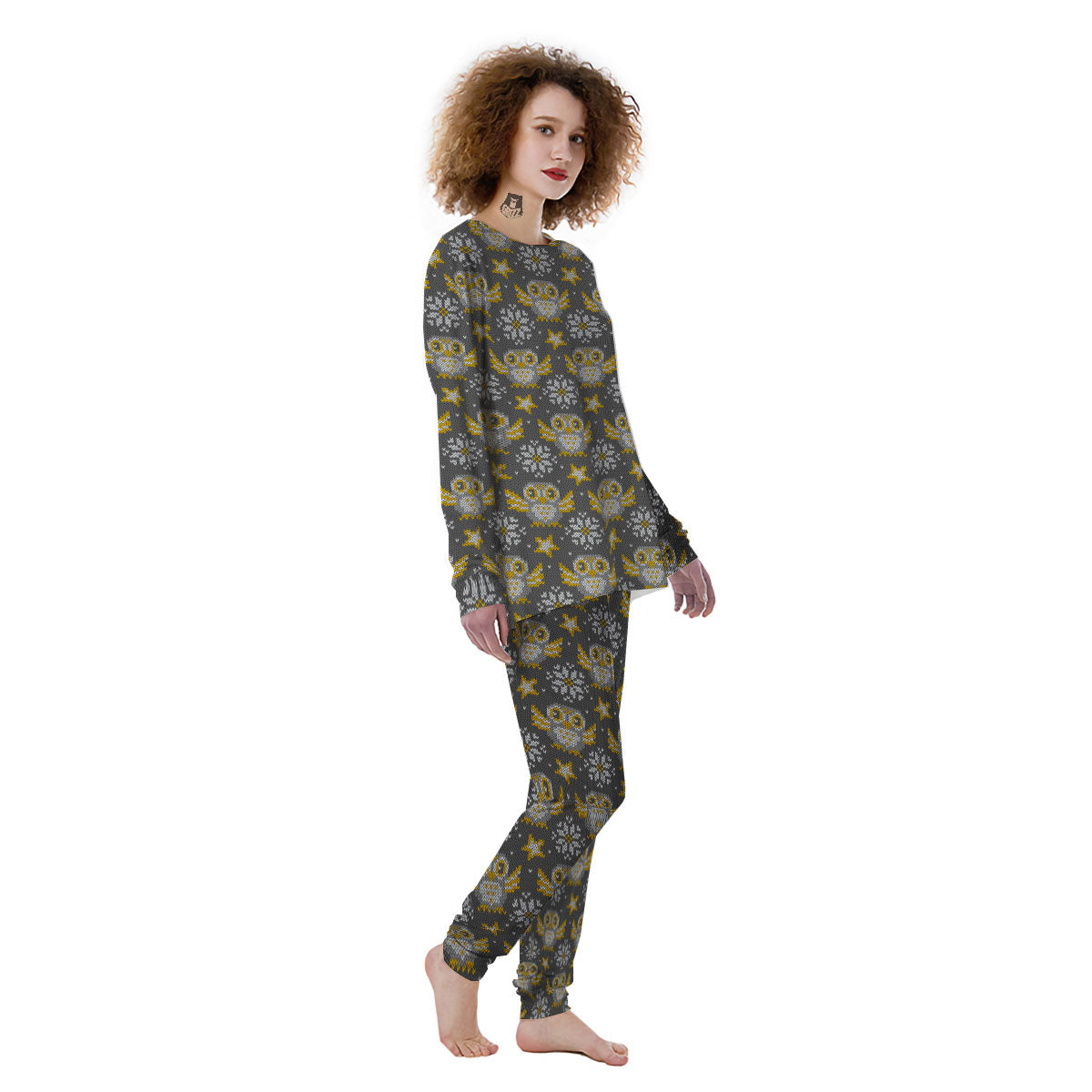 Owl Knitted Print Pattern Women's Pajamas-grizzshop