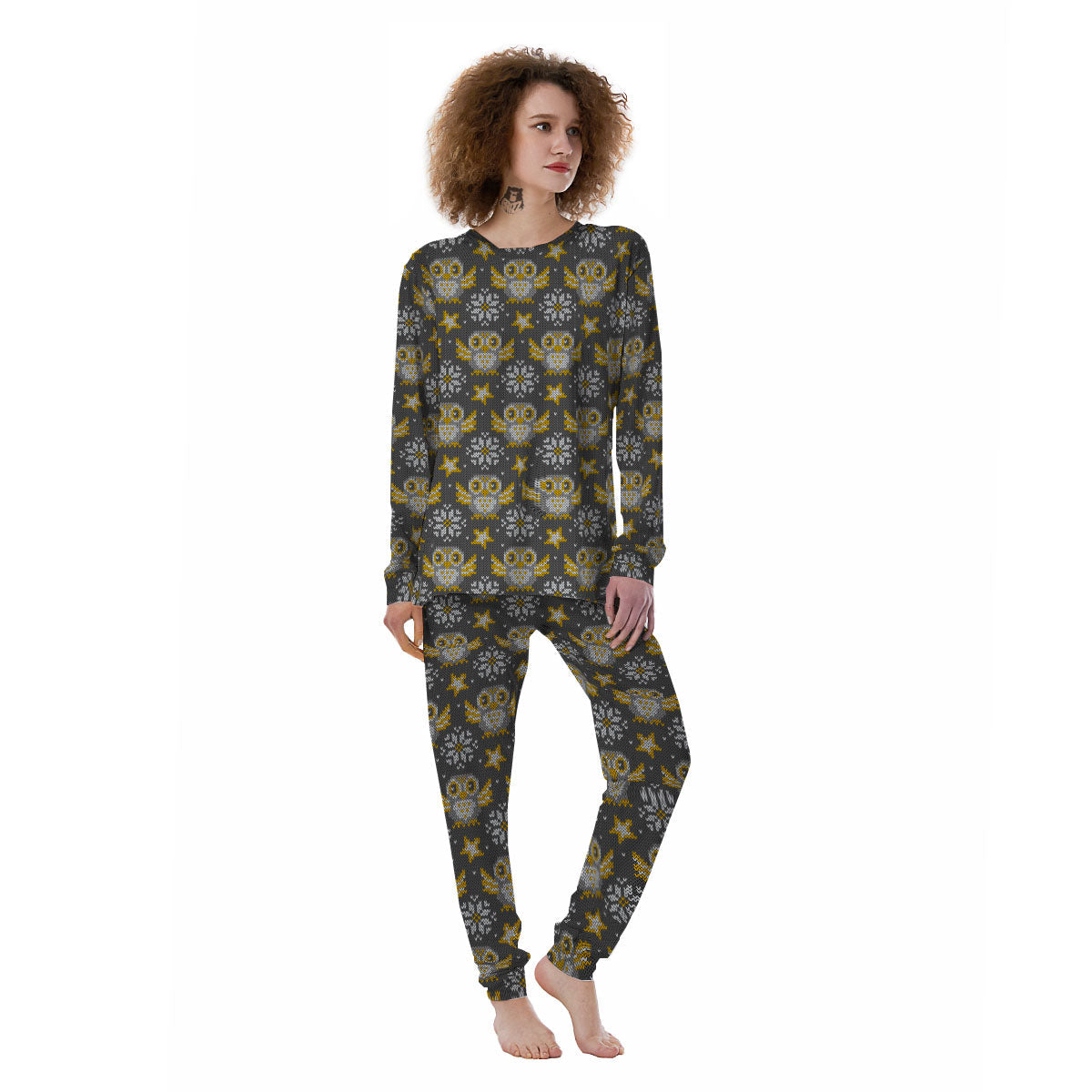 Owl Knitted Print Pattern Women's Pajamas-grizzshop