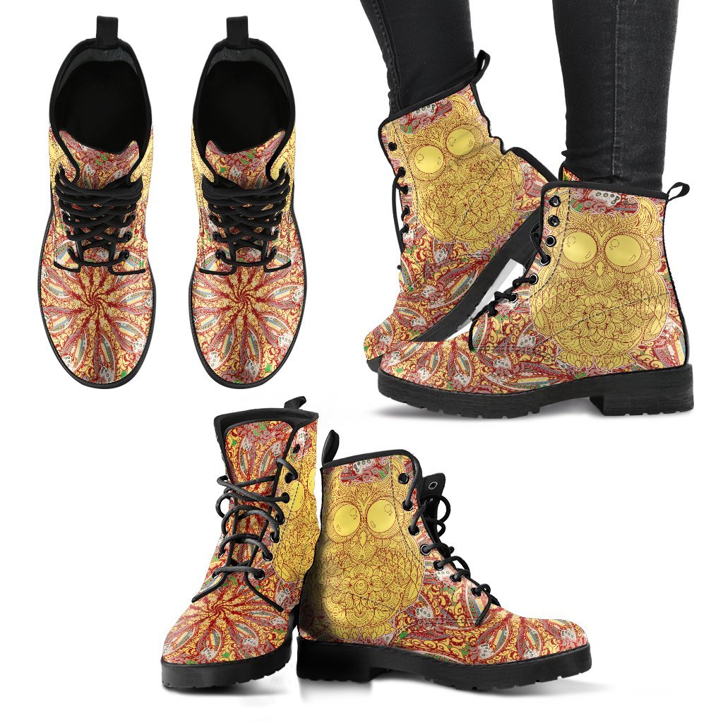 Owl Mandala Women's Leather Boots-grizzshop