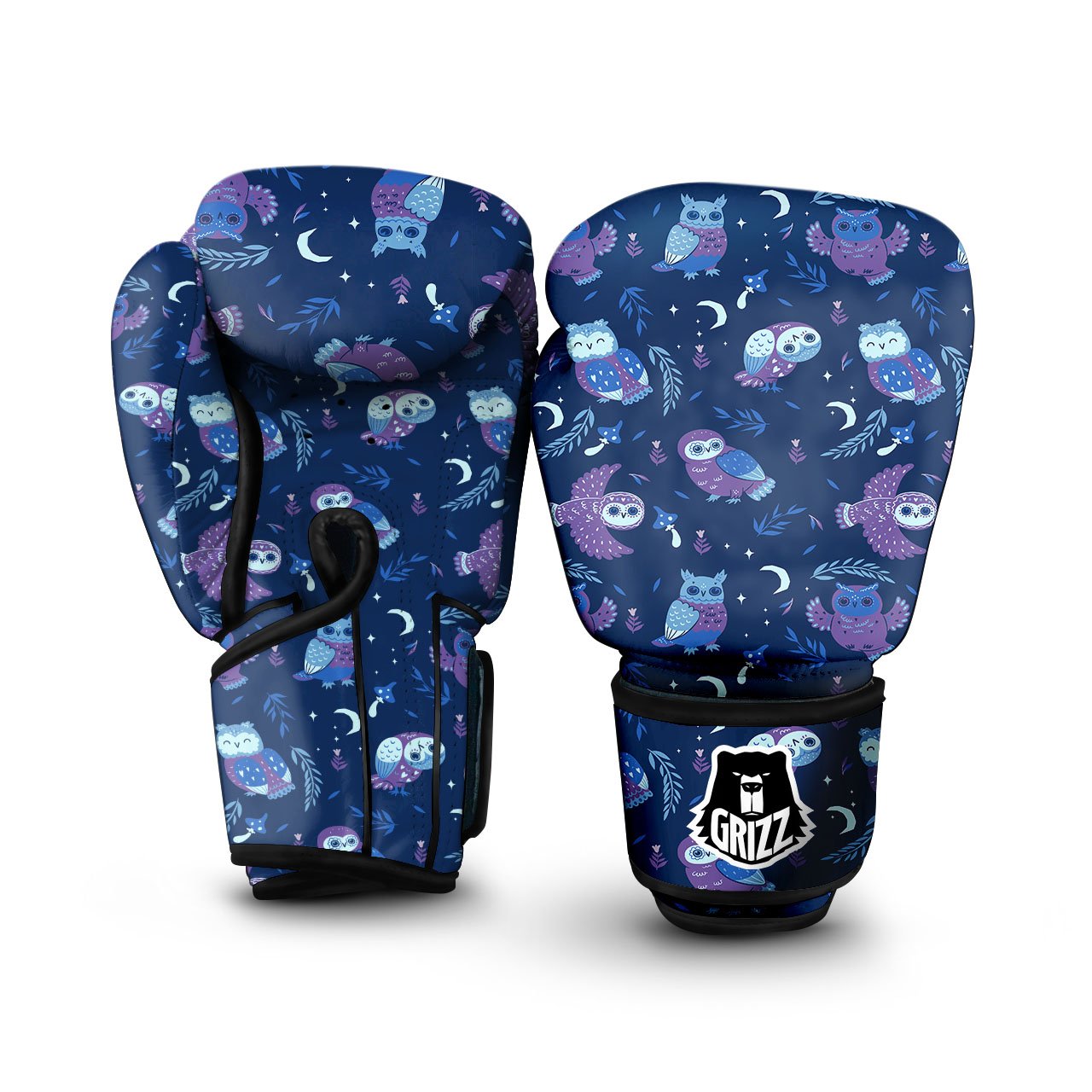 Owl Night Print Pattern Boxing Gloves-grizzshop