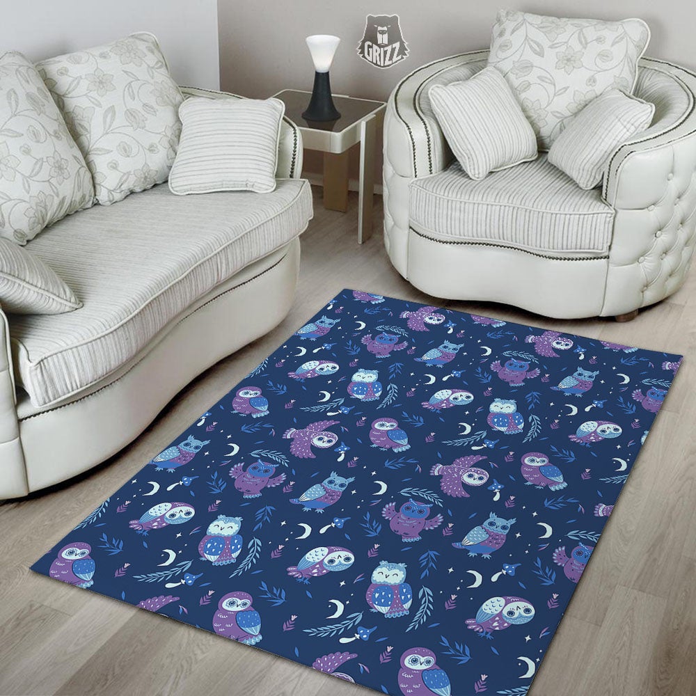 Owl Night Print Pattern Floor Mat-grizzshop
