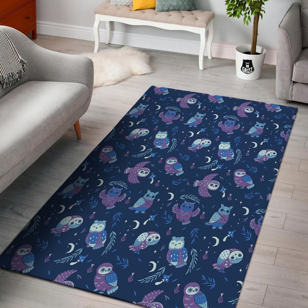 Owl Night Print Pattern Floor Mat-grizzshop