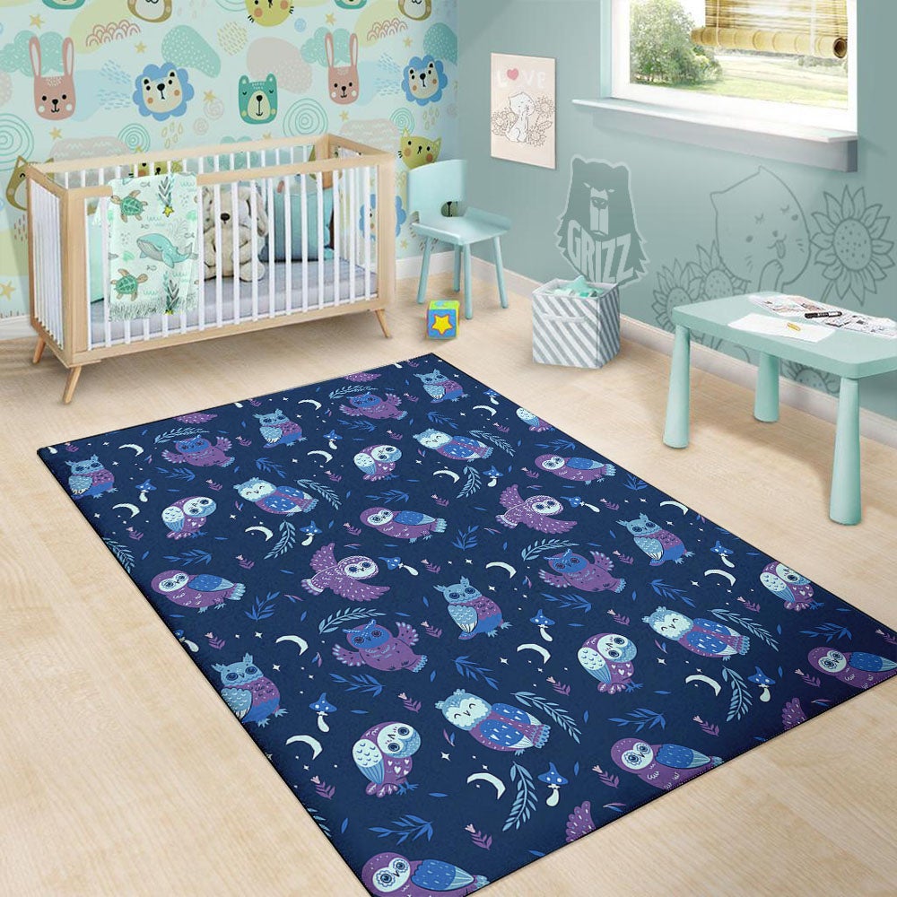 Owl Night Print Pattern Floor Mat-grizzshop
