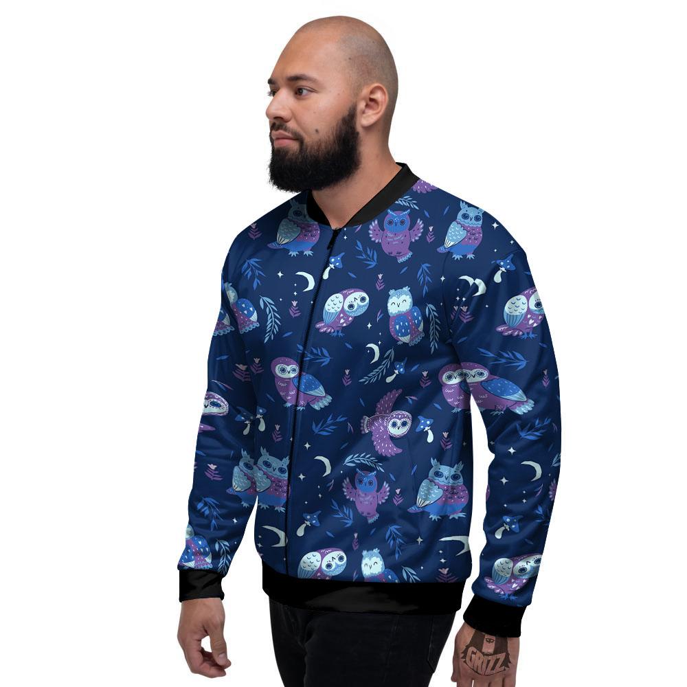 Owl Night Print Pattern Men's Bomber Jacket-grizzshop