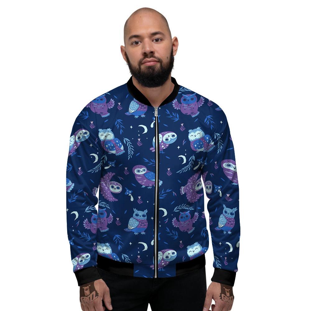 Owl Night Print Pattern Men's Bomber Jacket-grizzshop