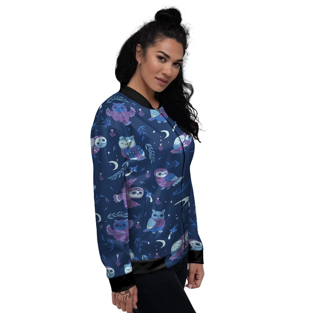 Owl Night Print Pattern Women's Bomber Jacket-grizzshop