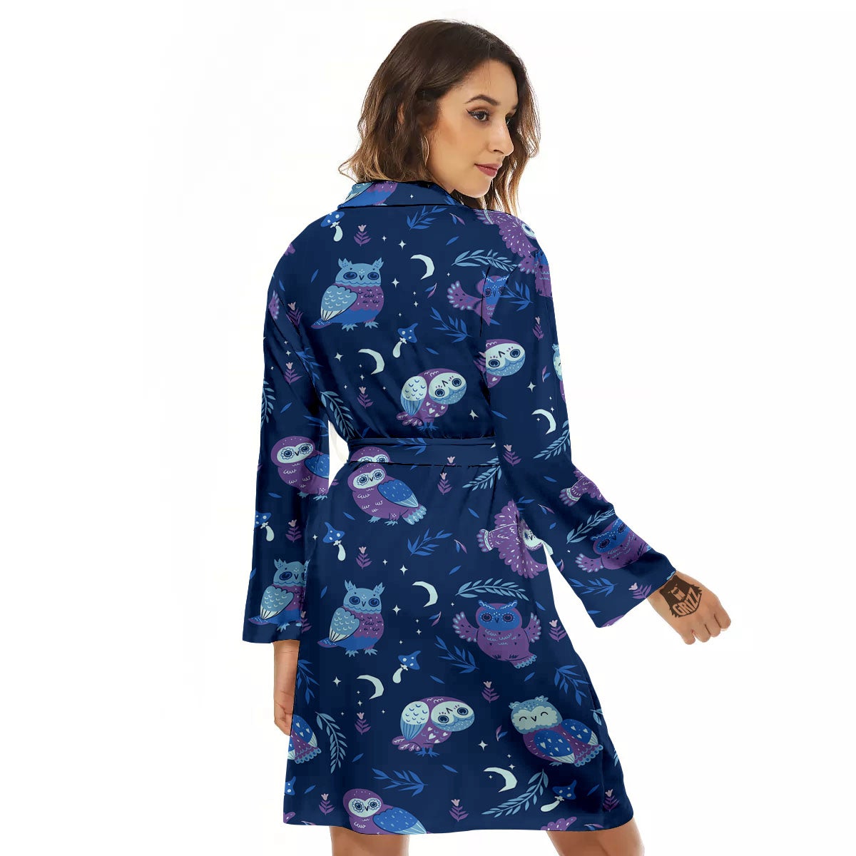 Owl Night Print Pattern Women's Robe-grizzshop