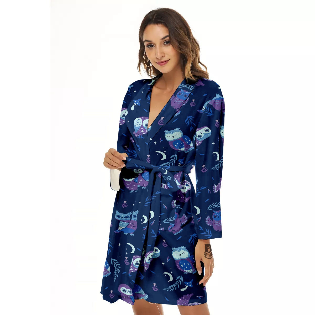 Owl Night Print Pattern Women's Robe-grizzshop