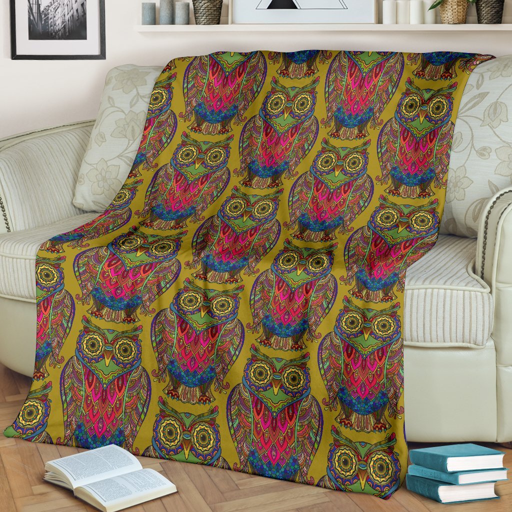 Owl Ornamental Pattern Print Blanket-grizzshop