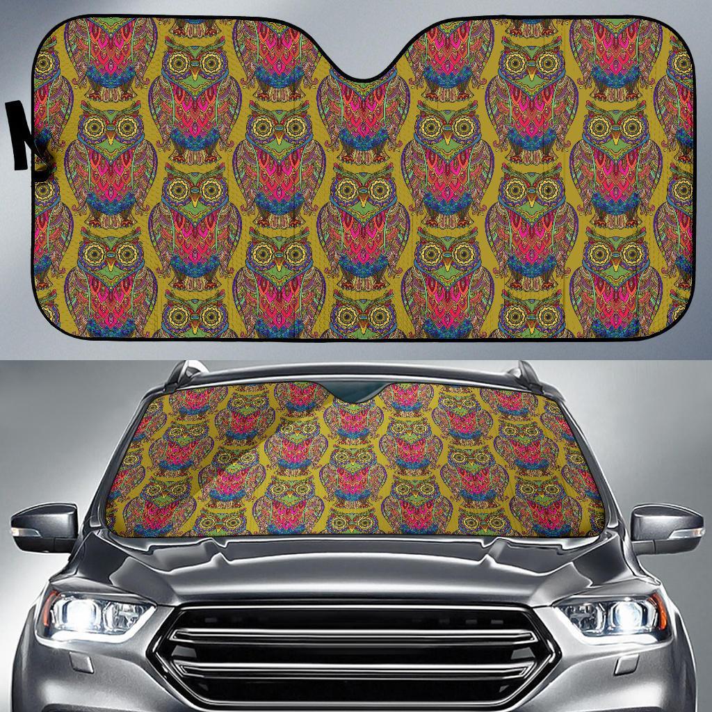 Owl Ornamental Pattern Print Car Sun Shade-grizzshop