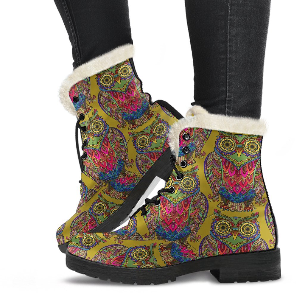 Owl Ornamental Pattern Print Comfy Winter Boots-grizzshop