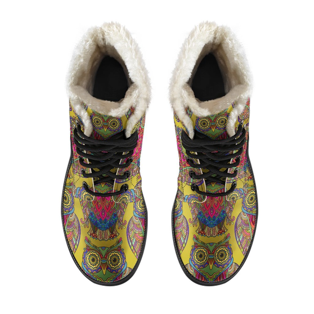 Owl Ornamental Pattern Print Comfy Winter Boots-grizzshop