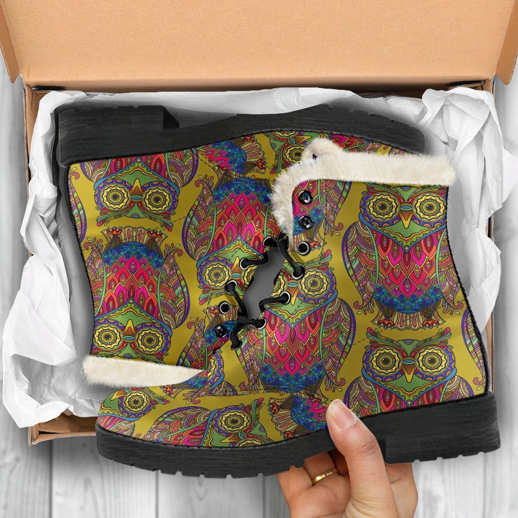 Owl Ornamental Pattern Print Comfy Winter Boots-grizzshop