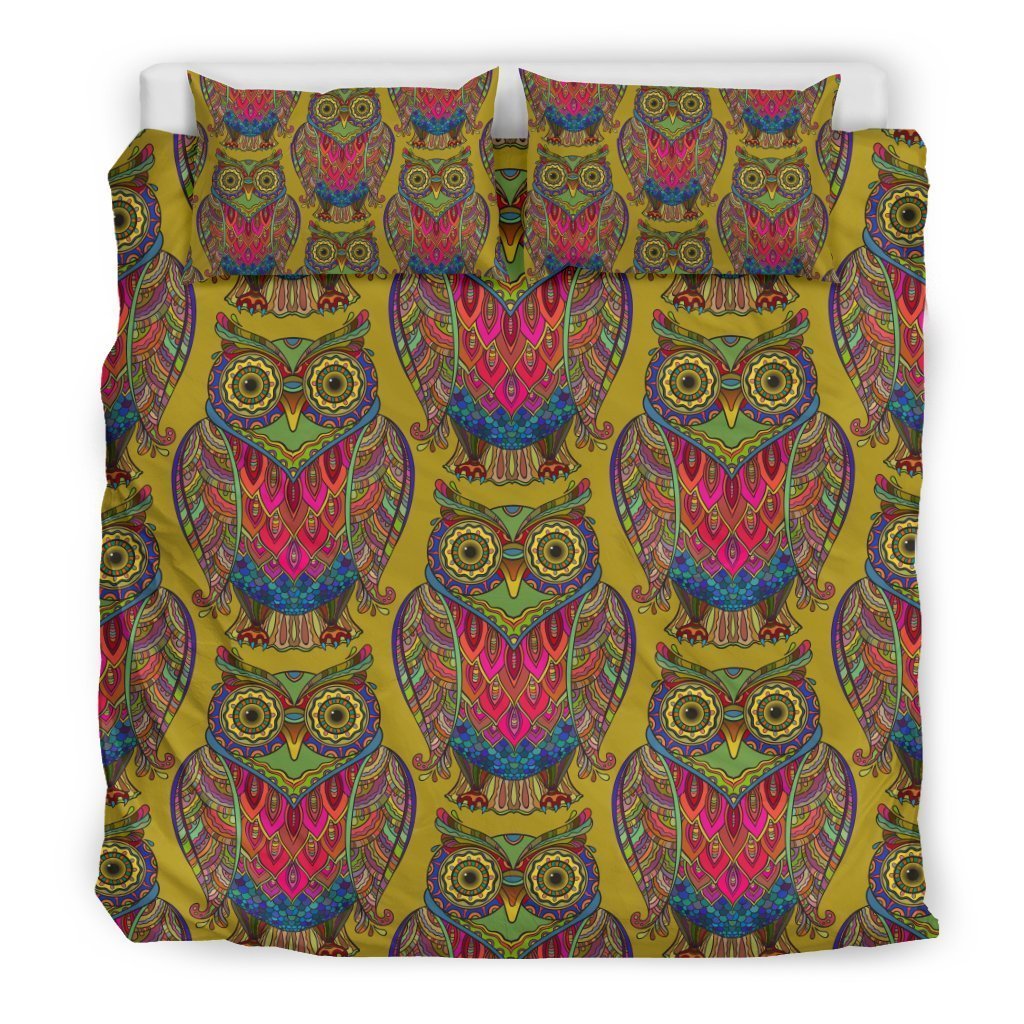 Owl Ornamental Pattern Print Duvet Cover Bedding Set-grizzshop