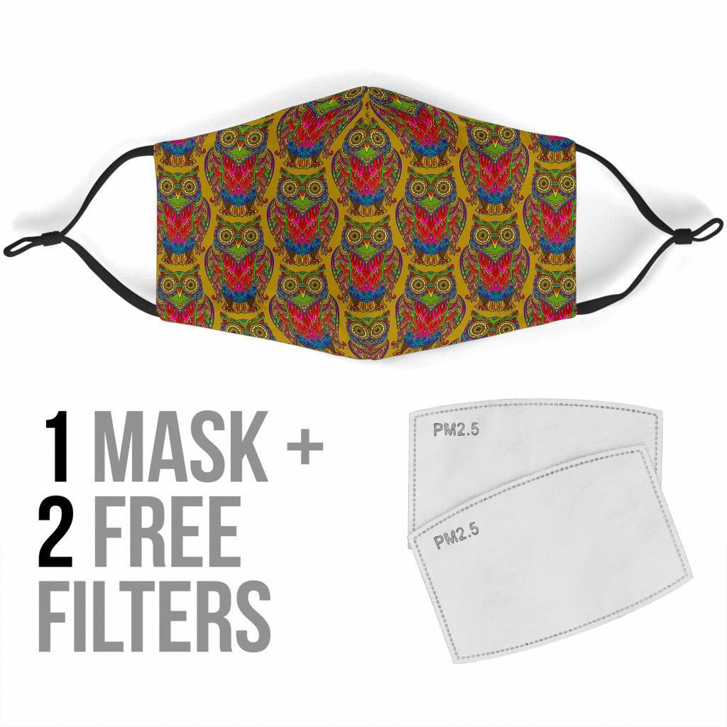 Owl Ornamental Pattern Print Face Mask-grizzshop