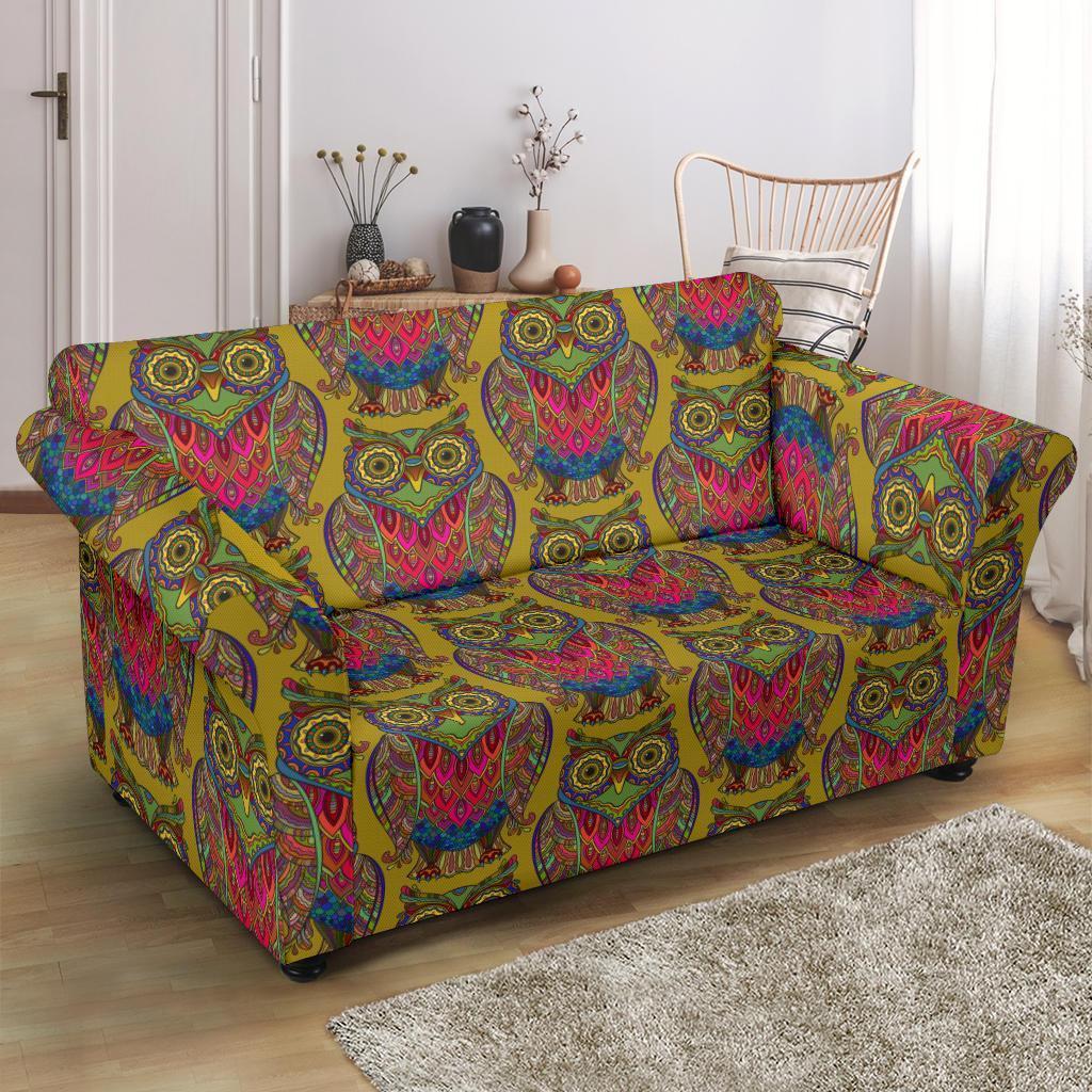 Owl Ornamental Pattern Print Loveseat Cover-grizzshop