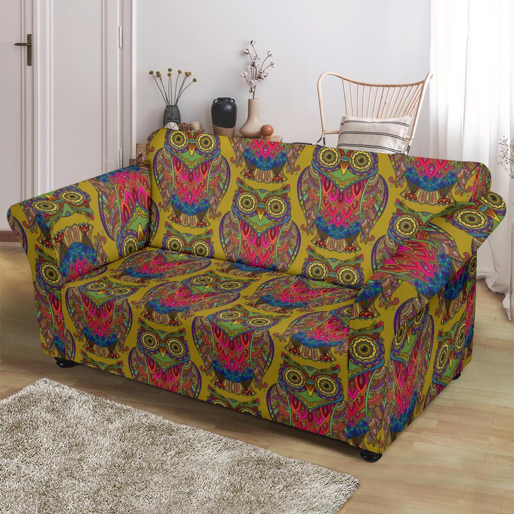 Owl Ornamental Pattern Print Loveseat Cover-grizzshop