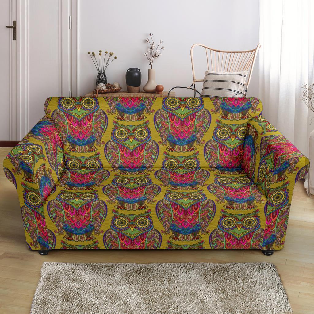 Owl Ornamental Pattern Print Loveseat Cover-grizzshop