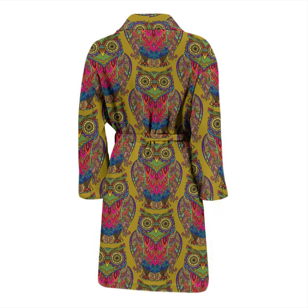 Owl Ornamental Pattern Print Men Long Robe-grizzshop