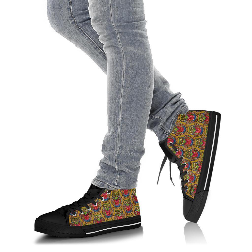 Owl Ornamental Pattern Print Men Women's High Top Shoes-grizzshop