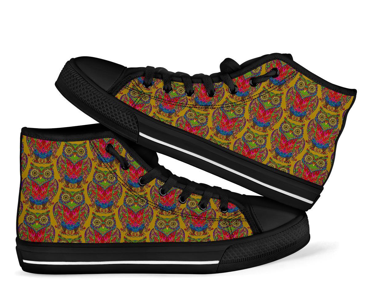 Owl Ornamental Pattern Print Men Women's High Top Shoes-grizzshop