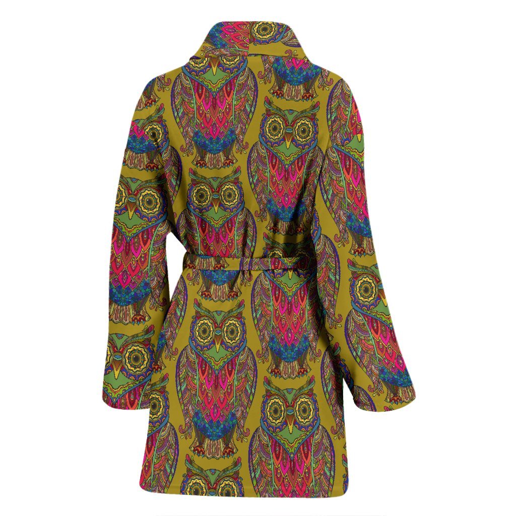 Owl Ornamental Pattern Print Pattern Print Women Long Robe-grizzshop