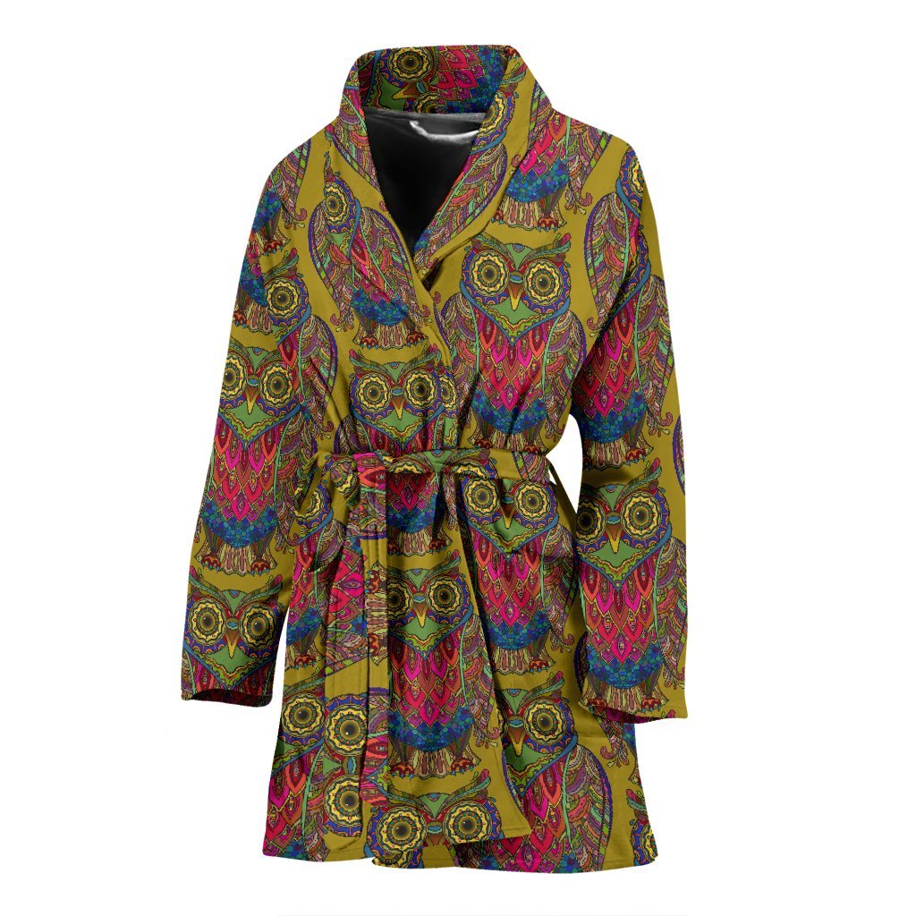 Owl Ornamental Pattern Print Pattern Print Women Long Robe-grizzshop
