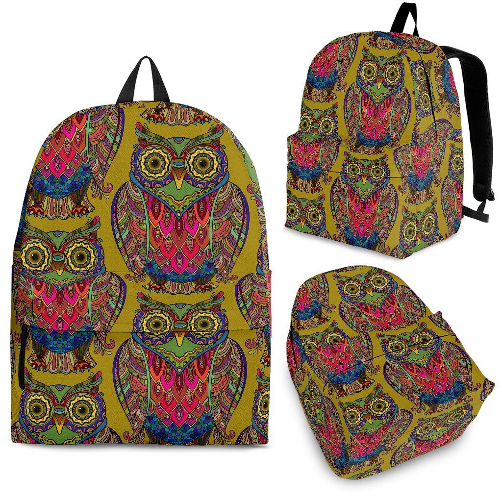 Owl Ornamental Pattern Print Premium Backpack-grizzshop