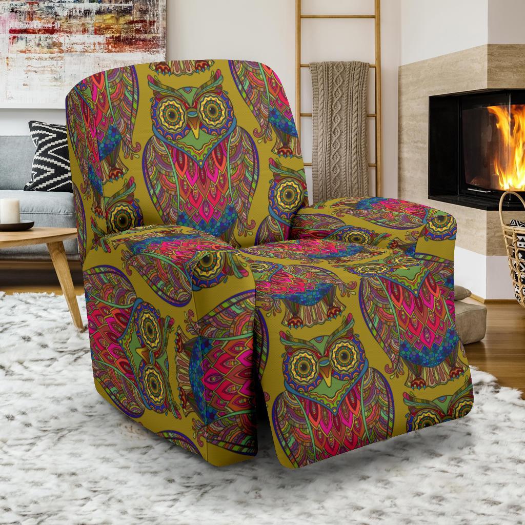 Owl Ornamental Pattern Print Recliner Cover-grizzshop